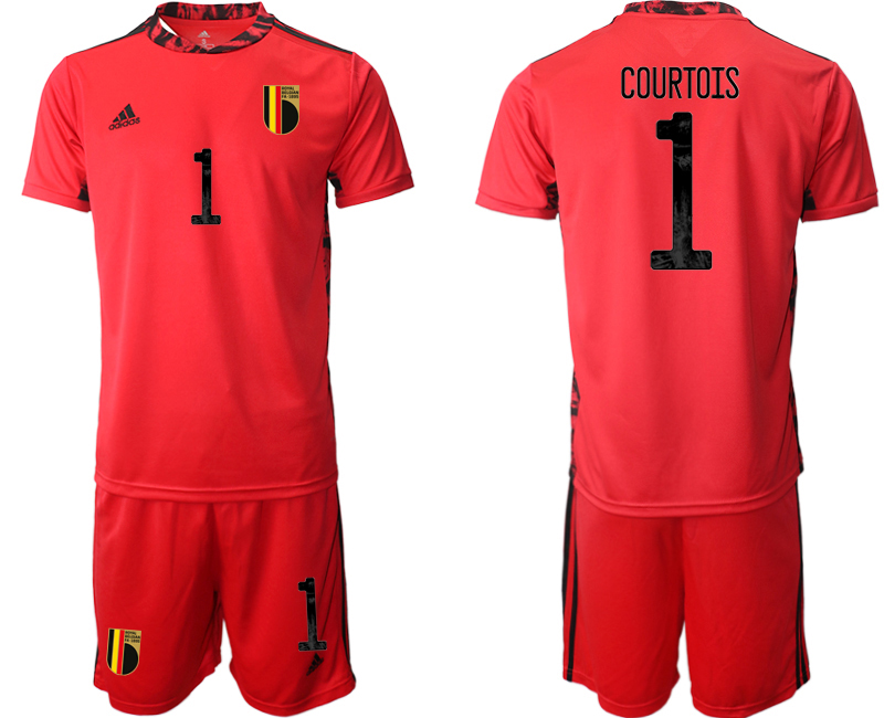 Men 2021 European Cup Belgium red goalkeeper #1 Soccer Jersey1